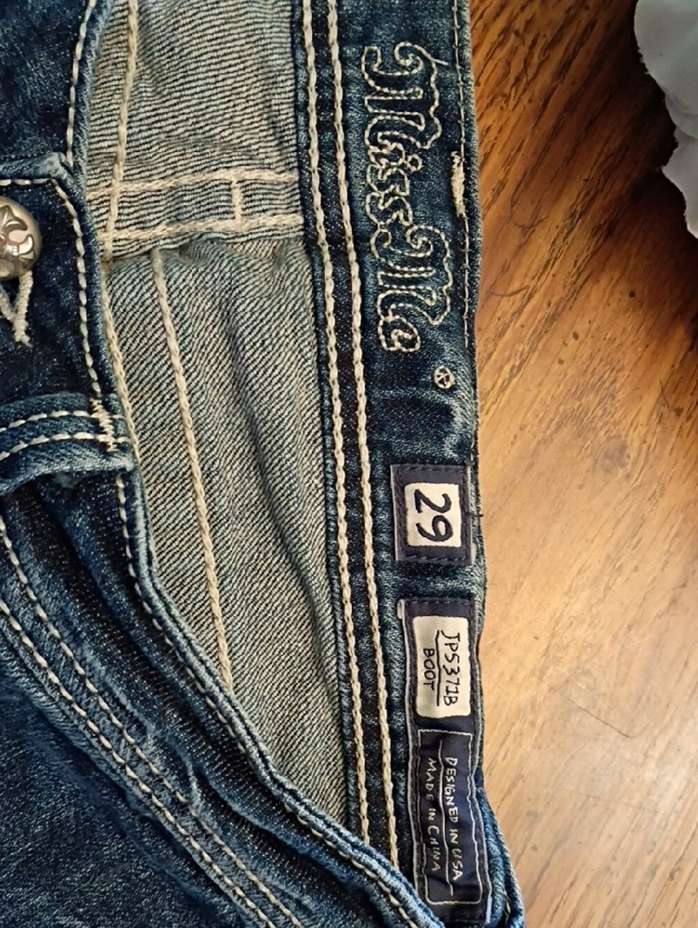 😍Miss Me Mid Blue Straight Leg Jeans with Embroidered Stud Pocket - Picture 3 of 14